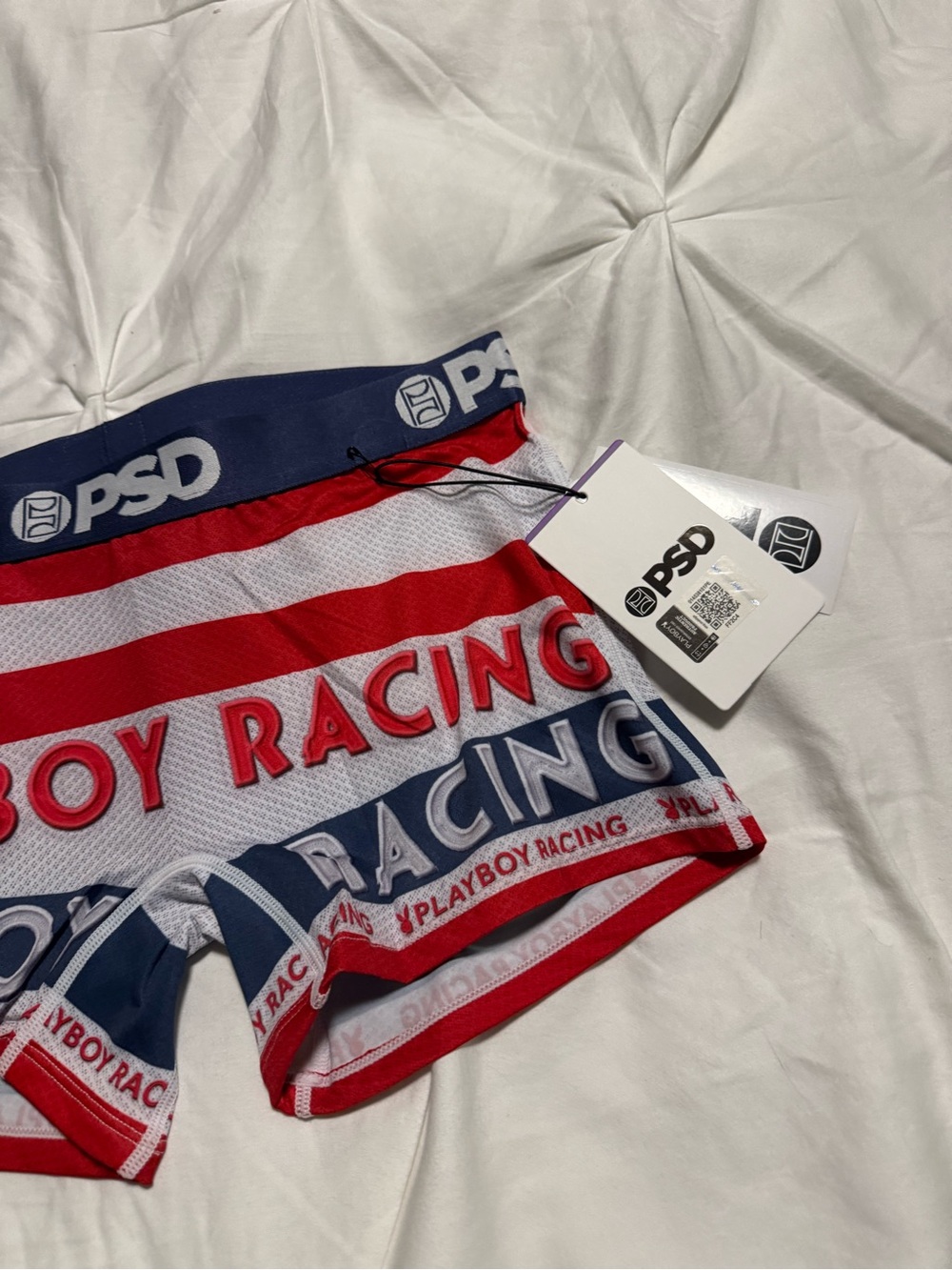 PSD Playboy Racing Red White Navy Blue Boyshorts Sz m new - Picture 2 of 8